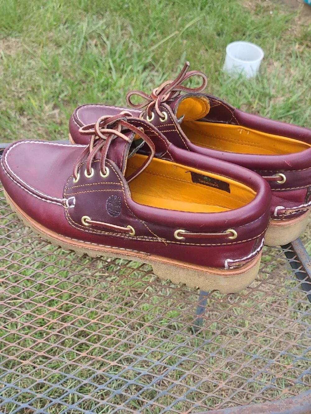 Timberland Men's Brown Leather Boat Shoes with Tan Crepe Sole Size Mens 9.5m